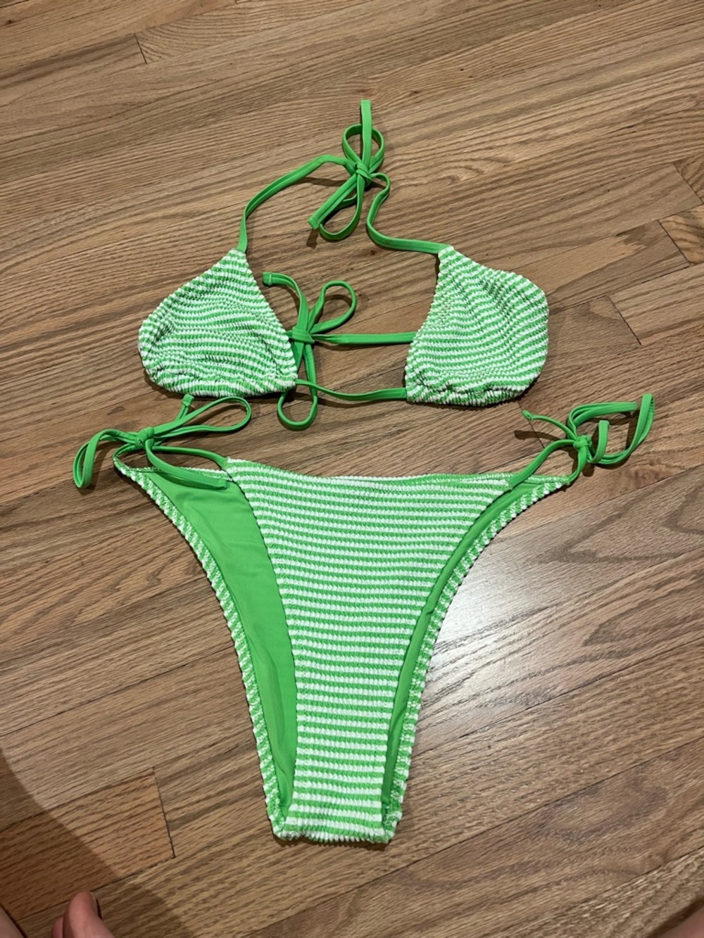 Aerie Green Striped Tie-Side Bikini Set - Picture 2 of 2